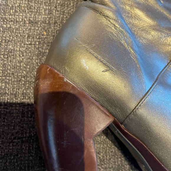 Vintage Fluevog bronze tall zip boots artistic heel! Sz 8 pink interior 3” heel - Picture 5 of 12